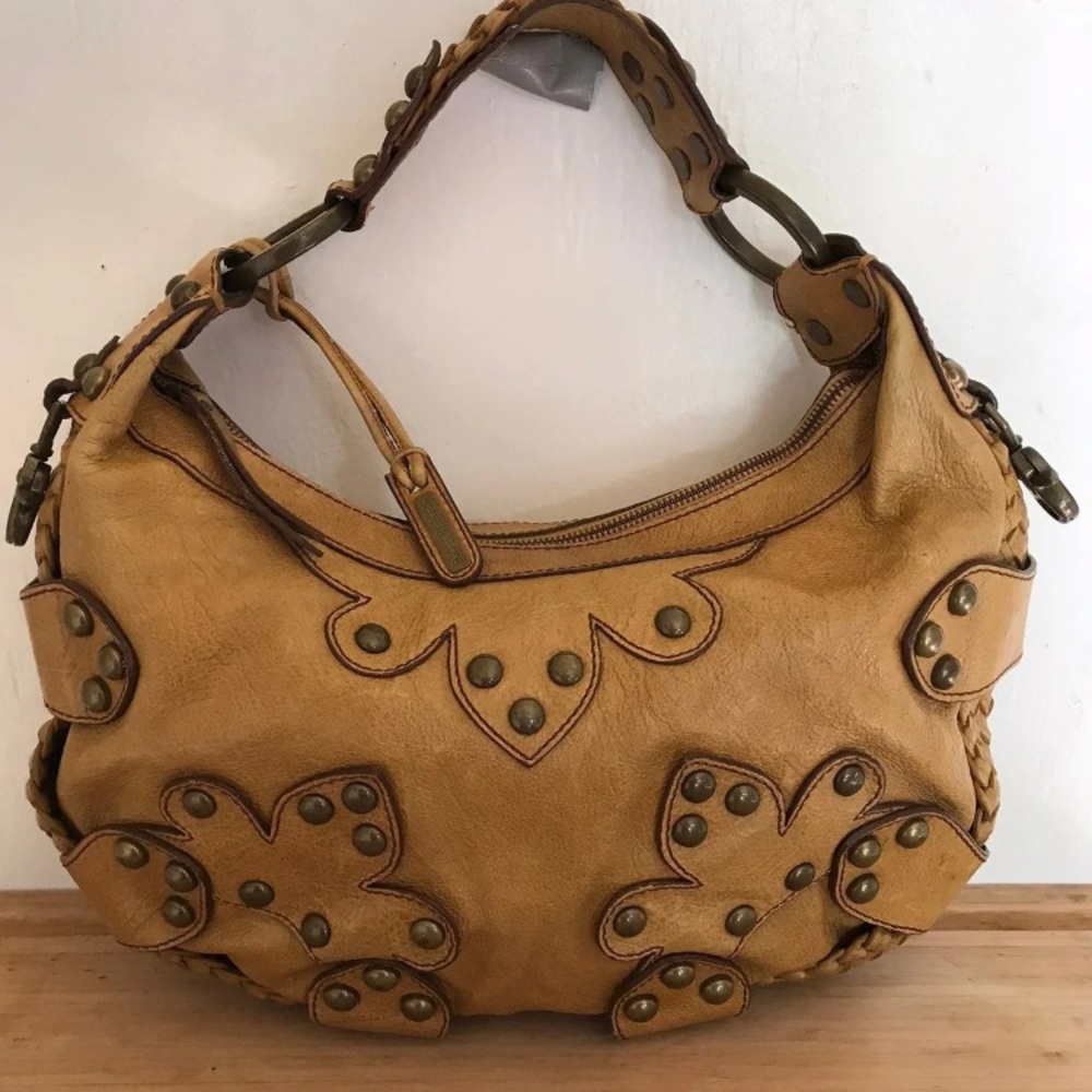 Vintage Genuine Italian Leather Isabella Fiore Oasis Hobo brass studded bag